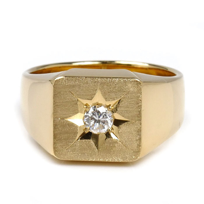 K18YG イエローゴールド 印台 リング・指輪 ダイヤモンド0.25ct 25号 23.6g メンズ【中古】【美品】