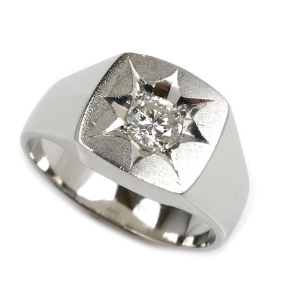 Pt850プラチナ 印台 リング・指輪 ダイヤモンド0.43ct 18.5号 14.1g メンズ【中古】【美品】