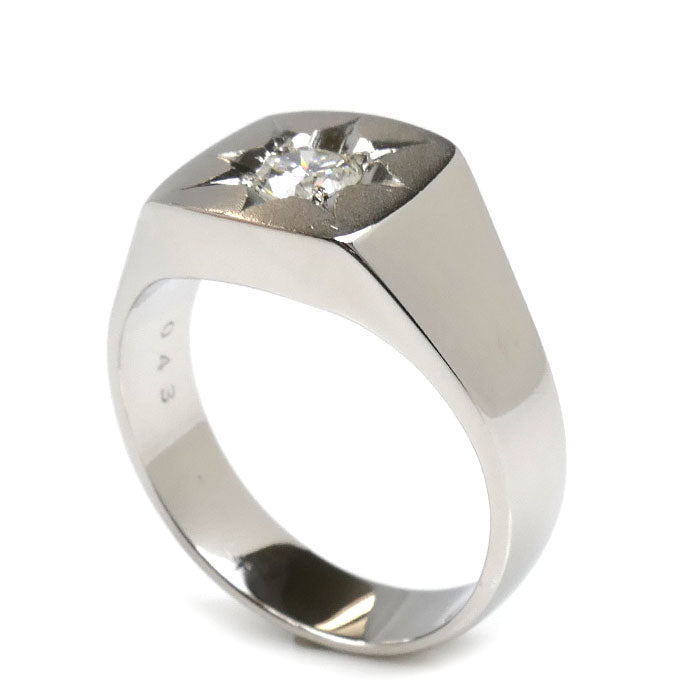 Pt850プラチナ 印台 リング・指輪 ダイヤモンド0.43ct 18.5号 14.1g メンズ【中古】【美品】