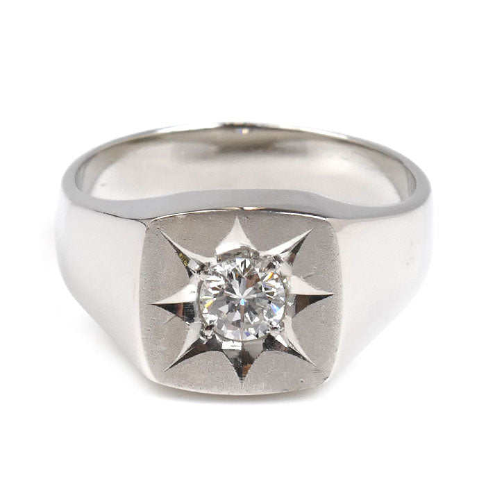 Pt850プラチナ 印台 リング・指輪 ダイヤモンド0.43ct 18.5号 14.1g メンズ【中古】【美品】