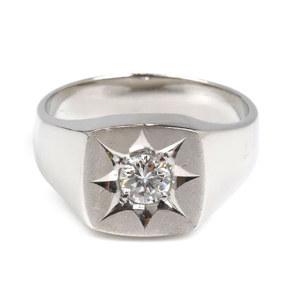 Pt850プラチナ 印台 リング・指輪 ダイヤモンド0.43ct 18.5号 14.1g メンズ【中古】【美品】
