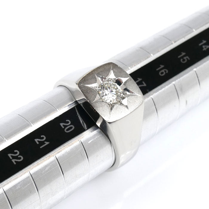 Pt850プラチナ 印台 リング・指輪 ダイヤモンド0.43ct 18.5号 14.1g メンズ【中古】【美品】