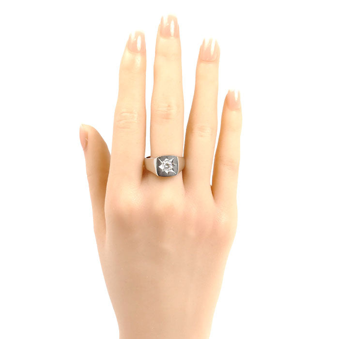 Pt850プラチナ 印台 リング・指輪 ダイヤモンド0.43ct 18.5号 14.1g メンズ【中古】【美品】