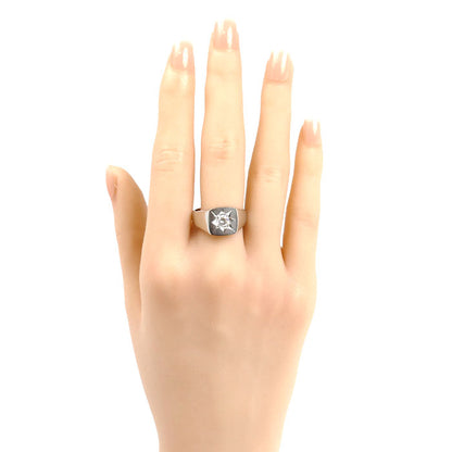 Pt850プラチナ 印台 リング・指輪 ダイヤモンド0.43ct 18.5号 14.1g メンズ【中古】【美品】