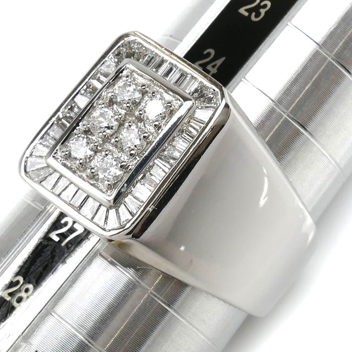 K18WG ホワイトゴールド リング・指輪 ダイヤモンド 25号 13.7g メンズ【中古】【美品】