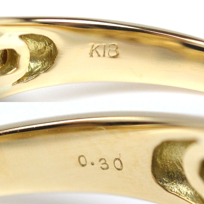 K18YG イエローゴールド 馬蹄 リング・指輪 ダイヤモンド0.30ct 17号 6.0g ホースシュー メンズ【中古】【美品】