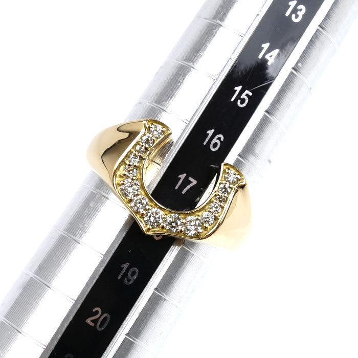 K18YG イエローゴールド 馬蹄 リング・指輪 ダイヤモンド0.30ct 17号 6.0g ホースシュー メンズ【中古】【美品】