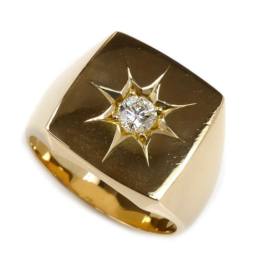 K18YG イエローゴールド 印台 リング・指輪 ダイヤモンド0.3ct 22号 23.3g メンズ【中古】【美品】