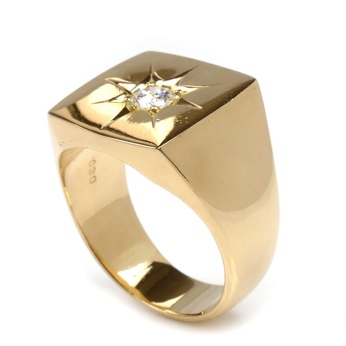 K18YG イエローゴールド 印台 リング・指輪 ダイヤモンド0.3ct 22号 23.3g メンズ【中古】【美品】