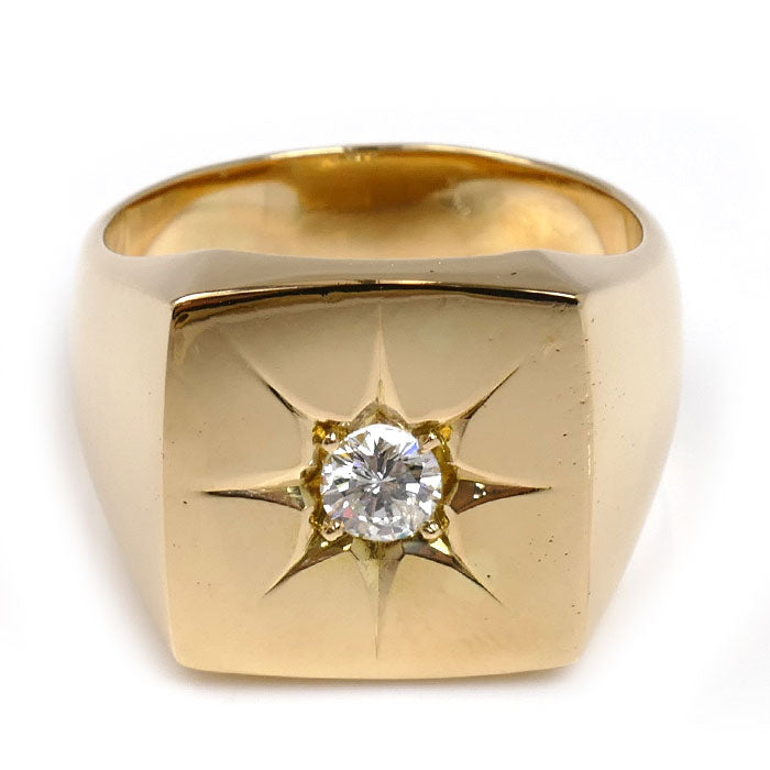 K18YG イエローゴールド 印台 リング・指輪 ダイヤモンド0.3ct 22号 23.3g メンズ【中古】【美品】