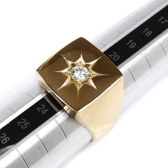 K18YG イエローゴールド 印台 リング・指輪 ダイヤモンド0.3ct 22号 23.3g メンズ【中古】【美品】