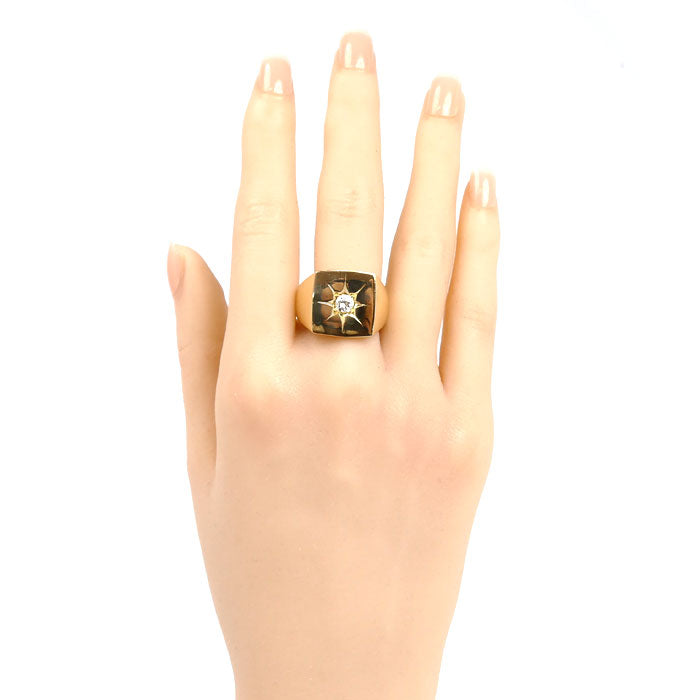 K18YG イエローゴールド 印台 リング・指輪 ダイヤモンド0.3ct 22号 23.3g メンズ【中古】【美品】