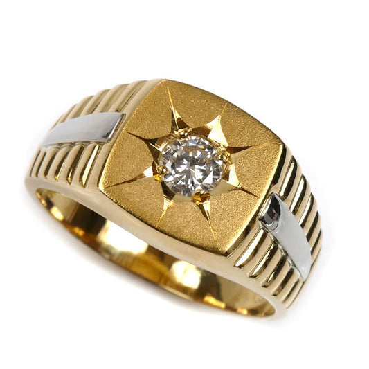 K18YG イエローゴールド Pt900プラチナ リング・指輪 ダイヤモンド0.34ct 24号 8.9g メンズ【中古】【美品】