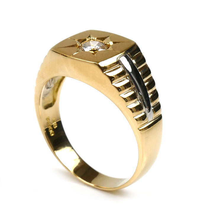 K18YG イエローゴールド Pt900プラチナ リング・指輪 ダイヤモンド0.34ct 24号 8.9g メンズ【中古】【美品】