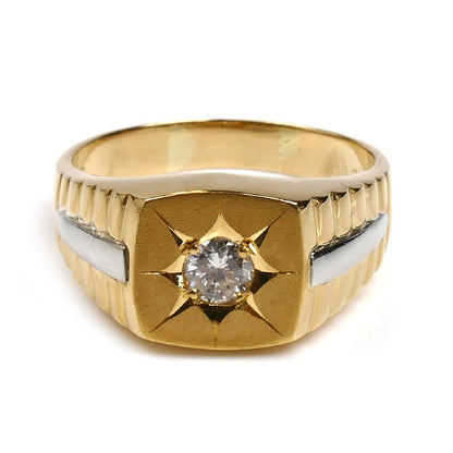 K18YG イエローゴールド Pt900プラチナ リング・指輪 ダイヤモンド0.34ct 24号 8.9g メンズ【中古】【美品】