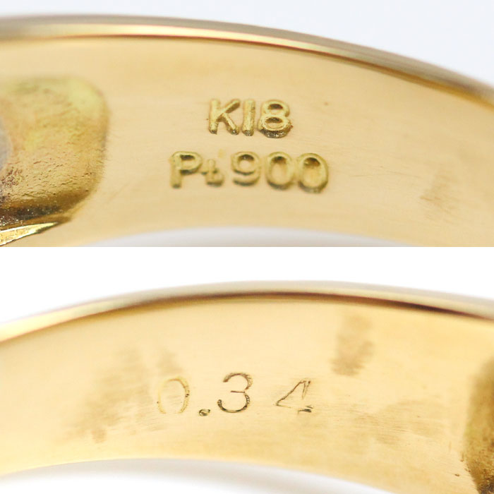 K18YG イエローゴールド Pt900プラチナ リング・指輪 ダイヤモンド0.34ct 24号 8.9g メンズ【中古】【美品】