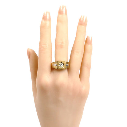 K18YG イエローゴールド Pt900プラチナ リング・指輪 ダイヤモンド0.34ct 24号 8.9g メンズ【中古】【美品】