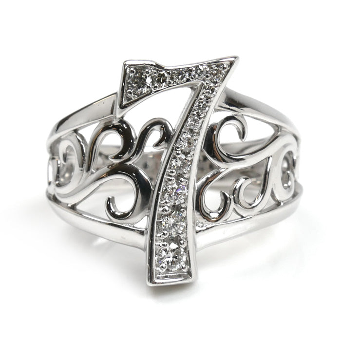 ゆきざき K18WG ホワイトゴールド NOMBLE ナンバーリング 7 リング・指輪 Y.NOMBRE.1.9.7.S ダイヤモンド0.23ct 14号 8.8g ユニセックス【中古】【美品】