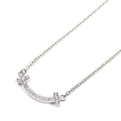 TIFFANY&Co. ティファニー K18WG ホワイトゴールド Tスマイル ミニ ダイヤ ネックレス 62617799 ダイヤモンド 2.5g 40.5/45.5cm レディース【中古】【美品】
