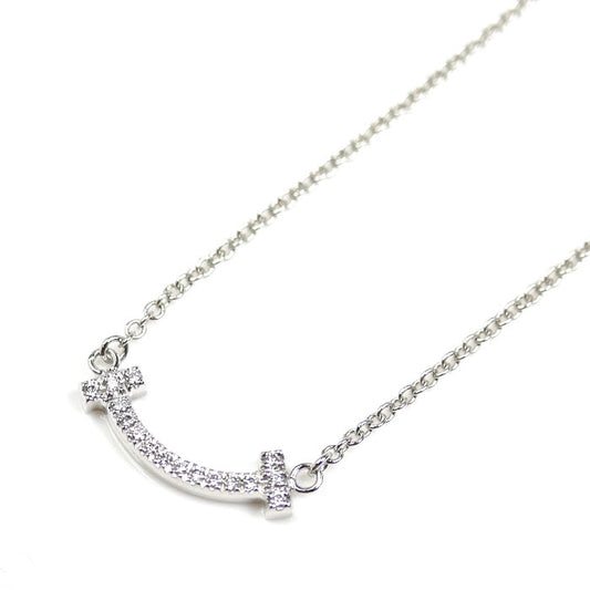 TIFFANY&Co. ティファニー K18WG ホワイトゴールド Tスマイル ミニ ダイヤ ネックレス 62617799 ダイヤモンド 2.5g 40.5/45.5cm レディース【中古】【美品】