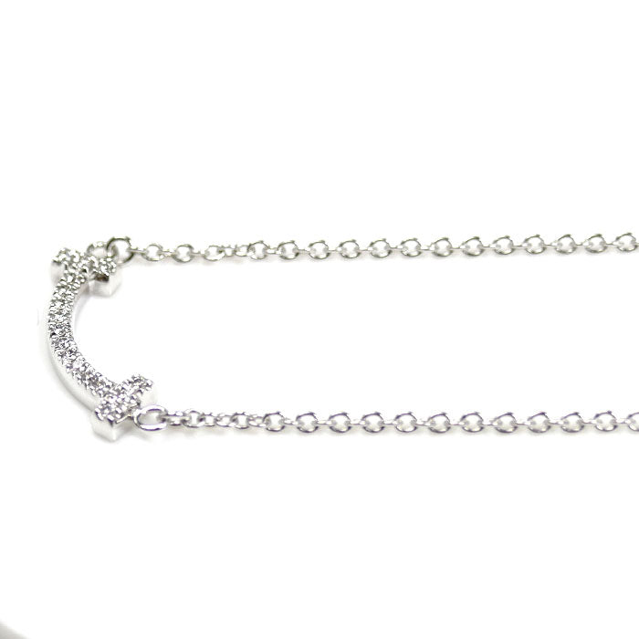 TIFFANY&Co. ティファニー K18WG ホワイトゴールド Tスマイル ミニ ダイヤ ネックレス 62617799 ダイヤモンド 2.5g 40.5/45.5cm レディース【中古】【美品】