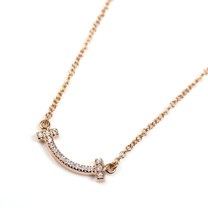 TIFFANY&Co. ティファニー K18PG ピンクゴールド Tスマイル ミニ ダイヤ ネックレス 62617772 ダイヤモンド 2.2g 40/45cm レディース【中古】【美品】