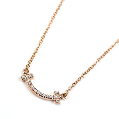 TIFFANY&Co. ティファニー K18PG ピンクゴールド Tスマイル ミニ ダイヤ ネックレス 62617772 ダイヤモンド 2.2g 40/45cm レディース【中古】【美品】