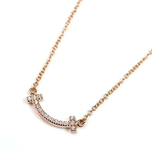 TIFFANY&Co. ティファニー K18PG ピンクゴールド Tスマイル ミニ ダイヤ ネックレス 62617772 ダイヤモンド 2.2g 40/45cm レディース【中古】【美品】