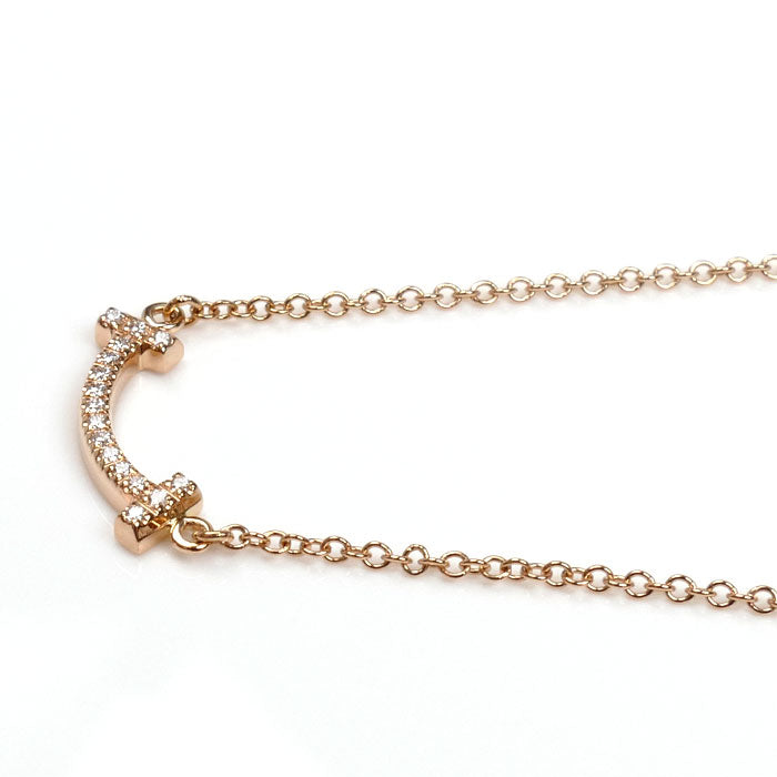 TIFFANY&Co. ティファニー K18PG ピンクゴールド Tスマイル ミニ ダイヤ ネックレス 62617772 ダイヤモンド 2.2g 40/45cm レディース【中古】【美品】