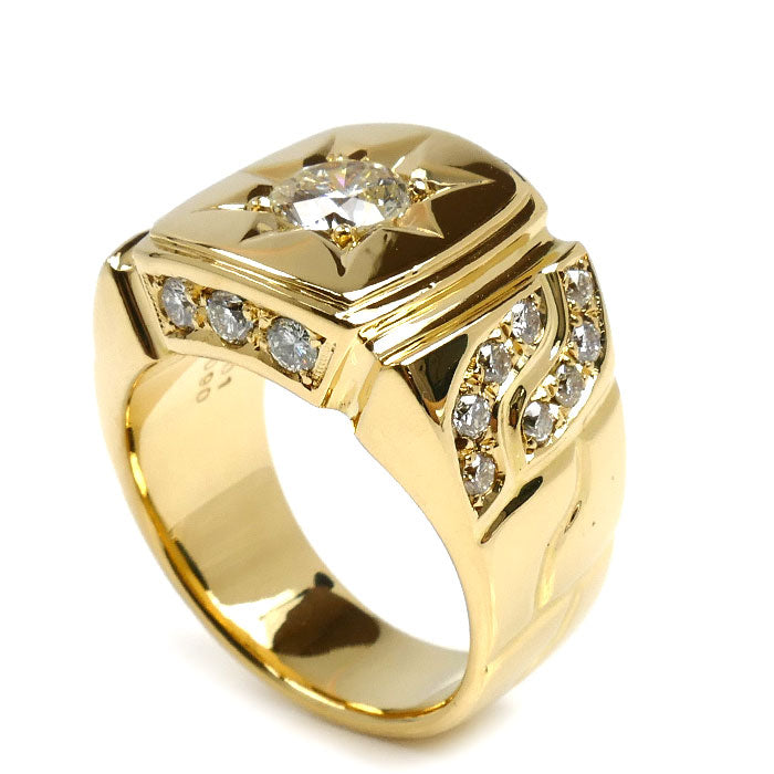K18YG イエローゴールド リング・指輪 ダイヤモンド1.001ct/0.90ct 20号 37.1g メンズ【中古】【美品】