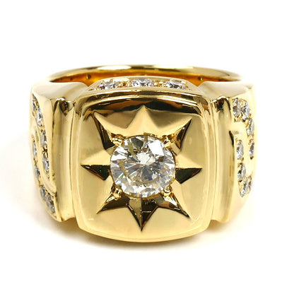 K18YG イエローゴールド リング・指輪 ダイヤモンド1.001ct/0.90ct 20号 37.1g メンズ【中古】【美品】