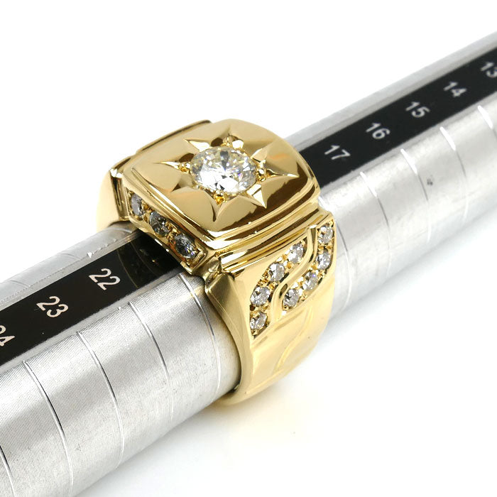 K18YG イエローゴールド リング・指輪 ダイヤモンド1.001ct/0.90ct 20号 37.1g メンズ【中古】【美品】