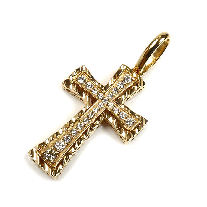 K18YG イエローゴールド クロス ダイヤ ペンダントトップ ダイヤモンド0.48ct 4.8g ユニセックス【中古】【美品】