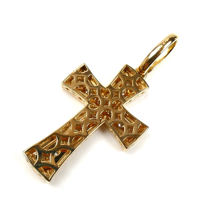 K18YG イエローゴールド クロス ダイヤ ペンダントトップ ダイヤモンド0.48ct 4.8g ユニセックス【中古】【美品】