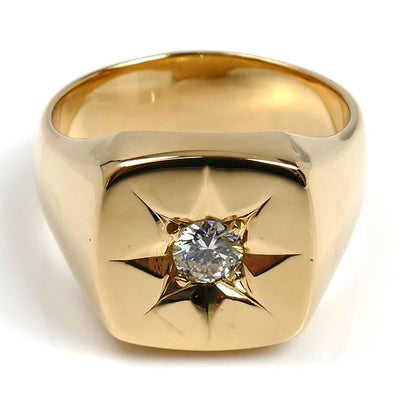 K18YG イエローゴールド 印台 リング・指輪 ダイヤモンド0.30ct 22号 23.8g メンズ【中古】【美品】