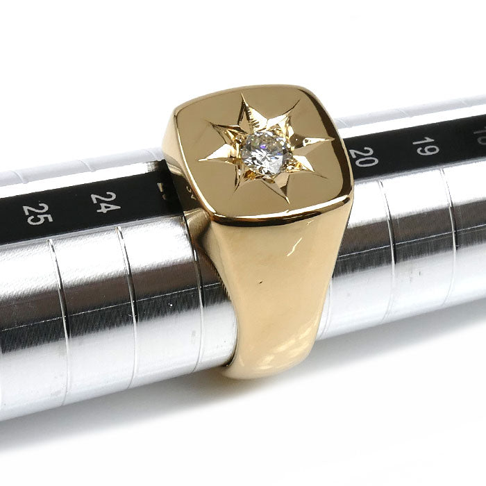 K18YG イエローゴールド 印台 リング・指輪 ダイヤモンド0.30ct 22号 23.8g メンズ【中古】【美品】
