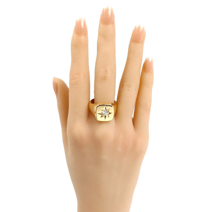 K18YG イエローゴールド 印台 リング・指輪 ダイヤモンド0.30ct 22号 23.8g メンズ【中古】【美品】