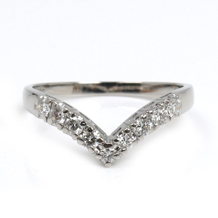 Pt900プラチナ ウエーブ V字 リング・指輪 ダイヤモンド0.34ct 15号 2.9g レディース【中古】