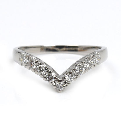 Pt900プラチナ ウエーブ V字 リング・指輪 ダイヤモンド0.34ct 15号 2.9g レディース【中古】
