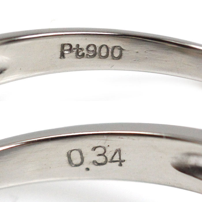 Pt900プラチナ ウエーブ V字 リング・指輪 ダイヤモンド0.34ct 15号 2.9g レディース【中古】