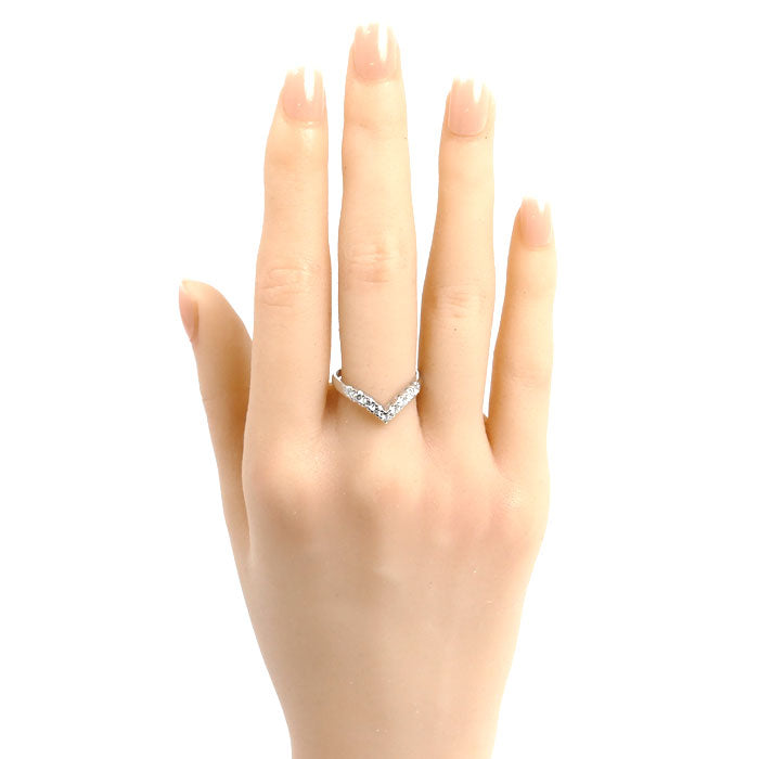 Pt900プラチナ ウエーブ V字 リング・指輪 ダイヤモンド0.34ct 15号 2.9g レディース【中古】