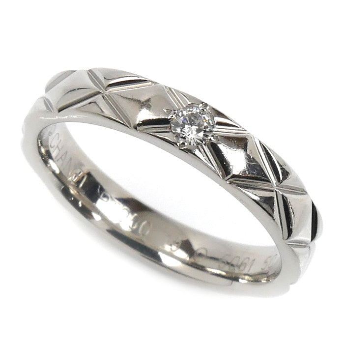 CHANEL シャネル Pt950プラチナ マトラッセ 1Pダイヤ リング・指輪 J2822 ダイヤモンド 10号 50 5.1g レディース【中古】