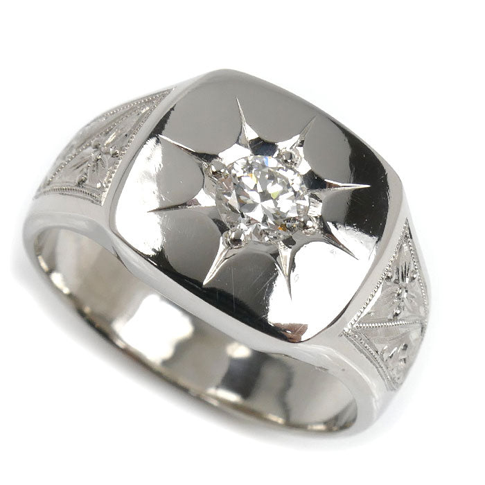Pt900プラチナ 印台 リング・指輪 ダイヤモンド0.40ct 20.5号 19.6g メンズ【中古】【美品】