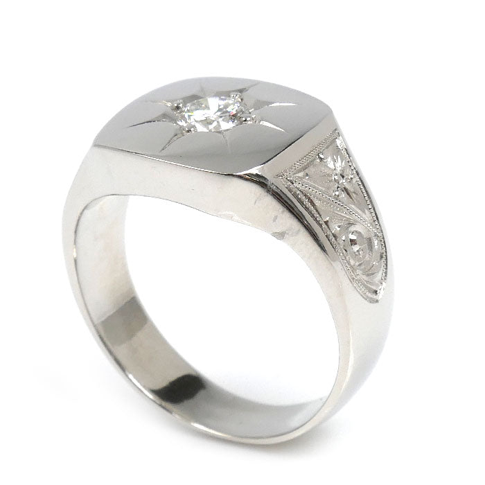 Pt900プラチナ 印台 リング・指輪 ダイヤモンド0.40ct 20.5号 19.6g メンズ【中古】【美品】