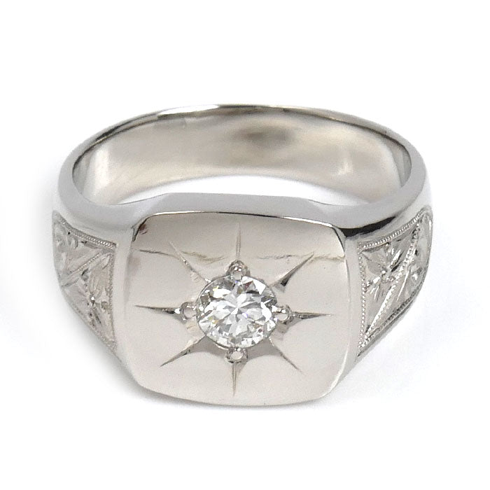 Pt900プラチナ 印台 リング・指輪 ダイヤモンド0.40ct 20.5号 19.6g メンズ【中古】【美品】