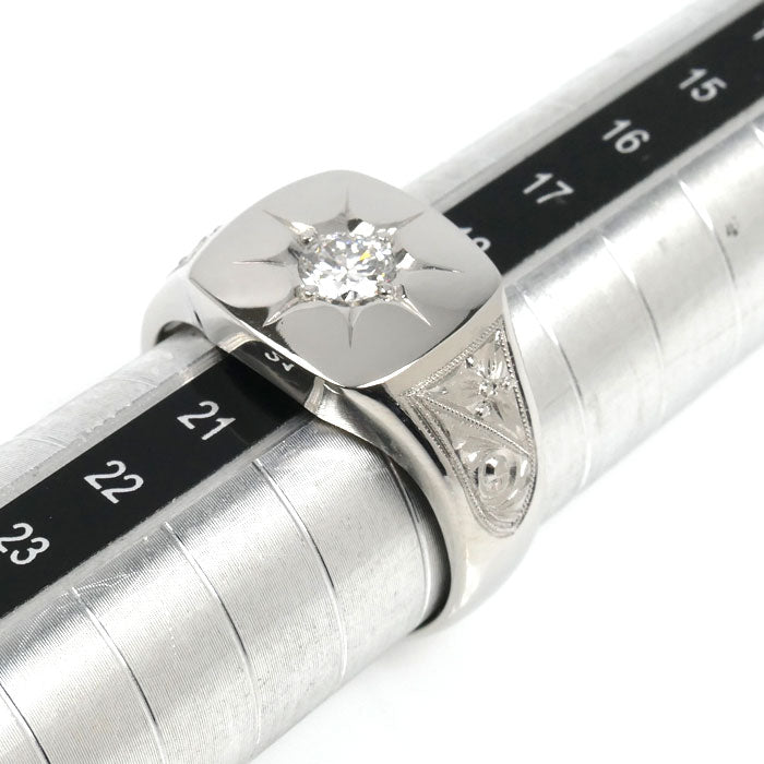 Pt900プラチナ 印台 リング・指輪 ダイヤモンド0.40ct 20.5号 19.6g メンズ【中古】【美品】