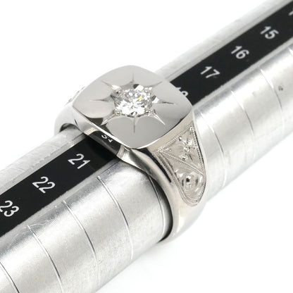 Pt900プラチナ 印台 リング・指輪 ダイヤモンド0.40ct 20.5号 19.6g メンズ【中古】【美品】
