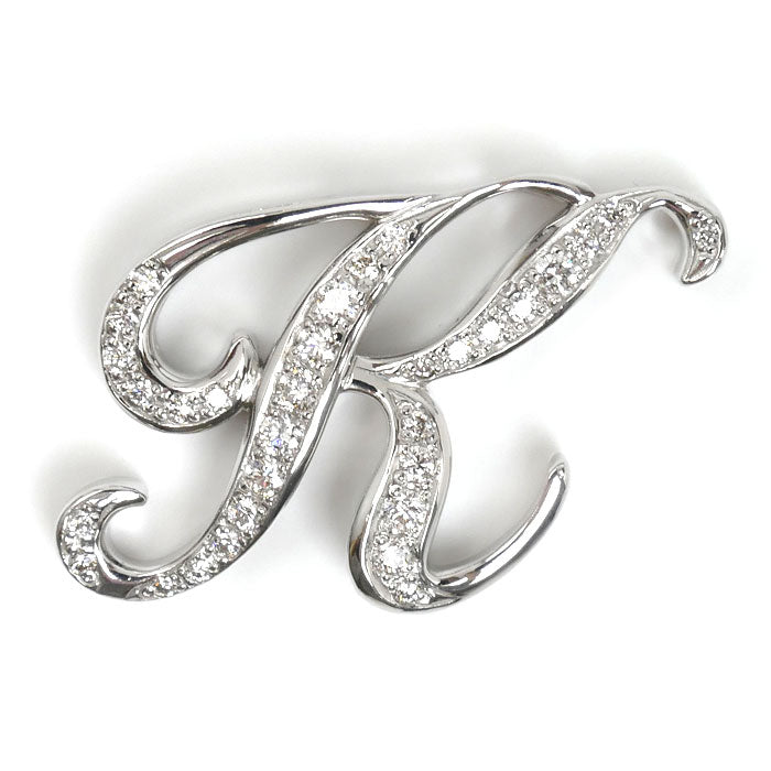 ゆきざき K18WG ホワイトゴールド アルファ イニシャル K ペンダントトップ Y.ALPHA.12.9.K.M ダイヤモンド0.40ct 6.5g ユニセックス【中古】【美品】