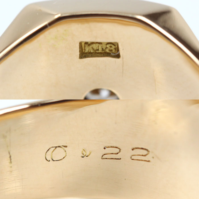 K18YG イエローゴールド 印台 リング・指輪 ダイヤモンド0.22ct 20号 11.9g メンズ【中古】【美品】