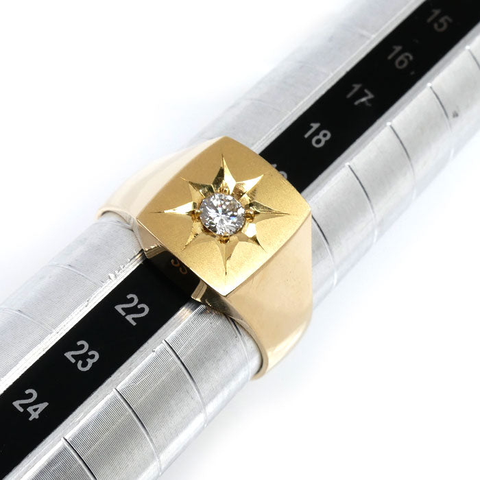 K18YG イエローゴールド 印台 リング・指輪 ダイヤモンド0.22ct 20号 11.9g メンズ【中古】【美品】